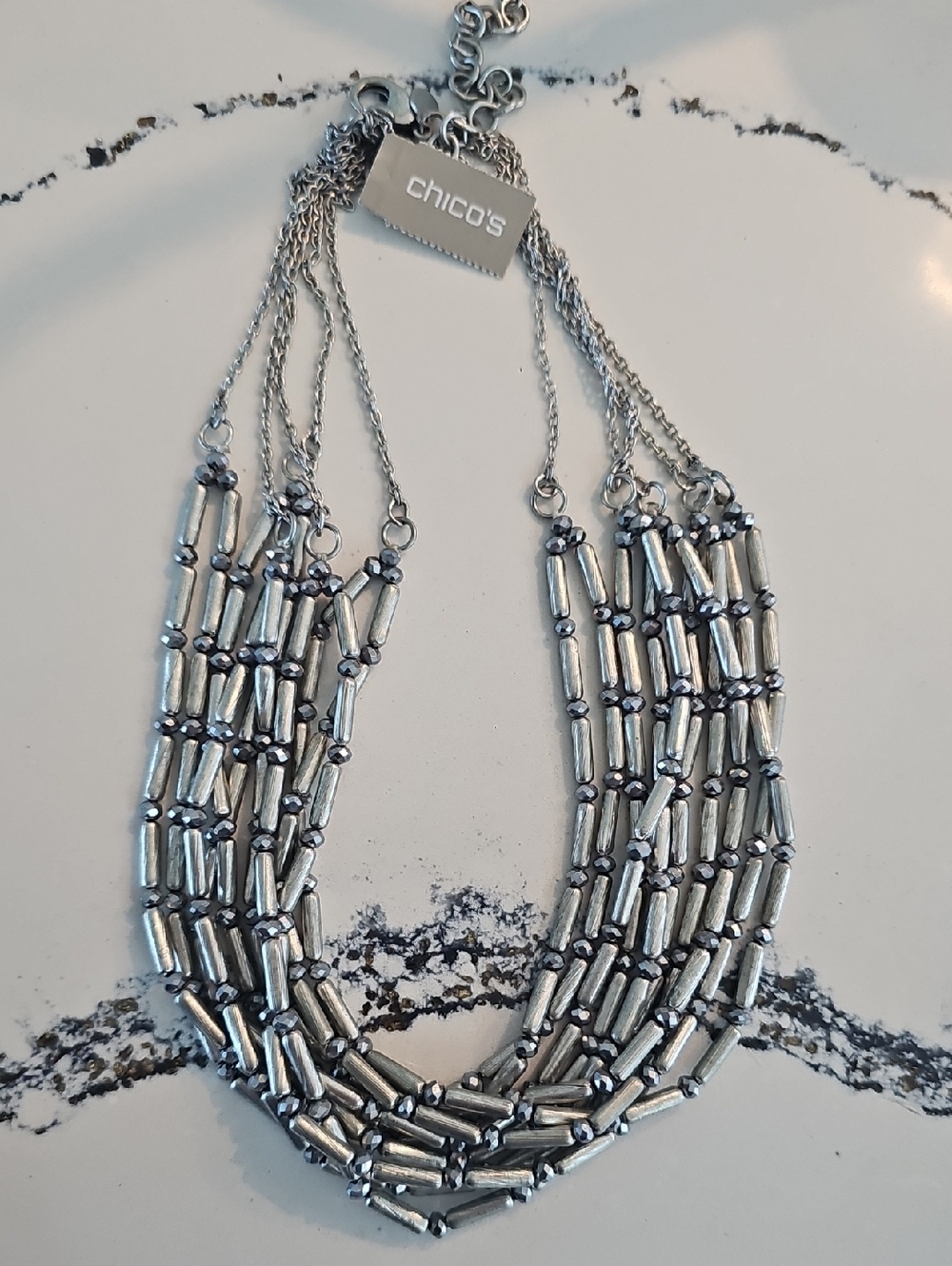 Chico's Silver-Tone Multi-Strand Beaded Necklace